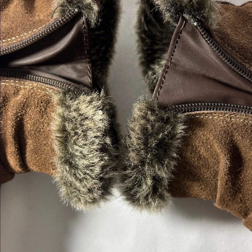 Leather Suede Winter Boots Ankle Faux Fur Accent **